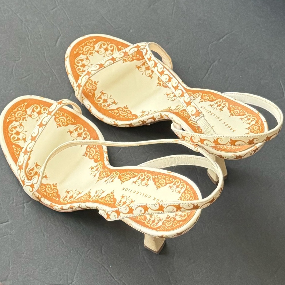 Brock Collection Grecian Orange & Cream Sandals Size 10 EU 40